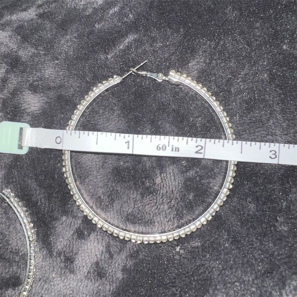 Round Cut Crystal Hoop Earrings Secure Clasp - Picture 5 of 6
